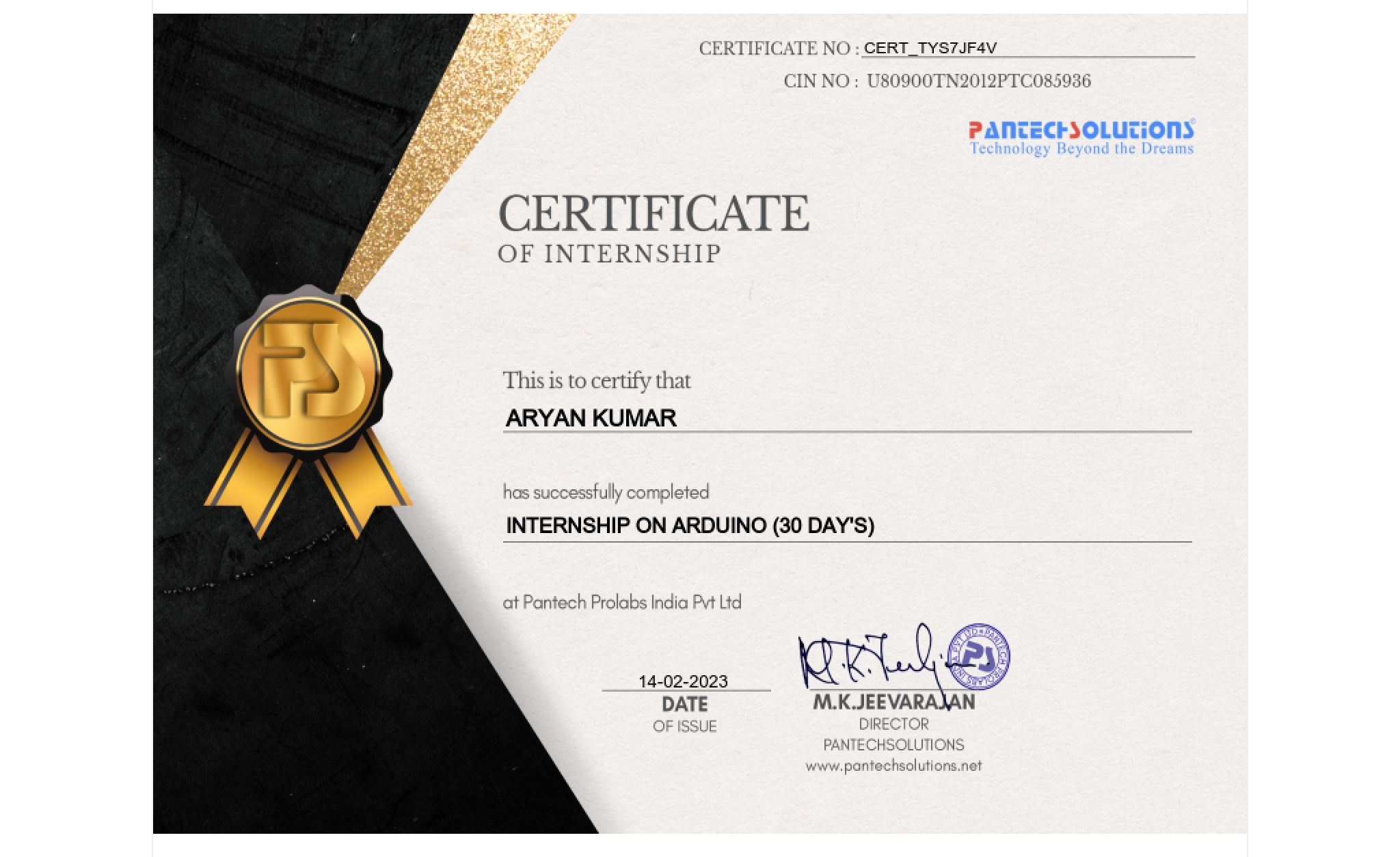 Certificate in Arduino