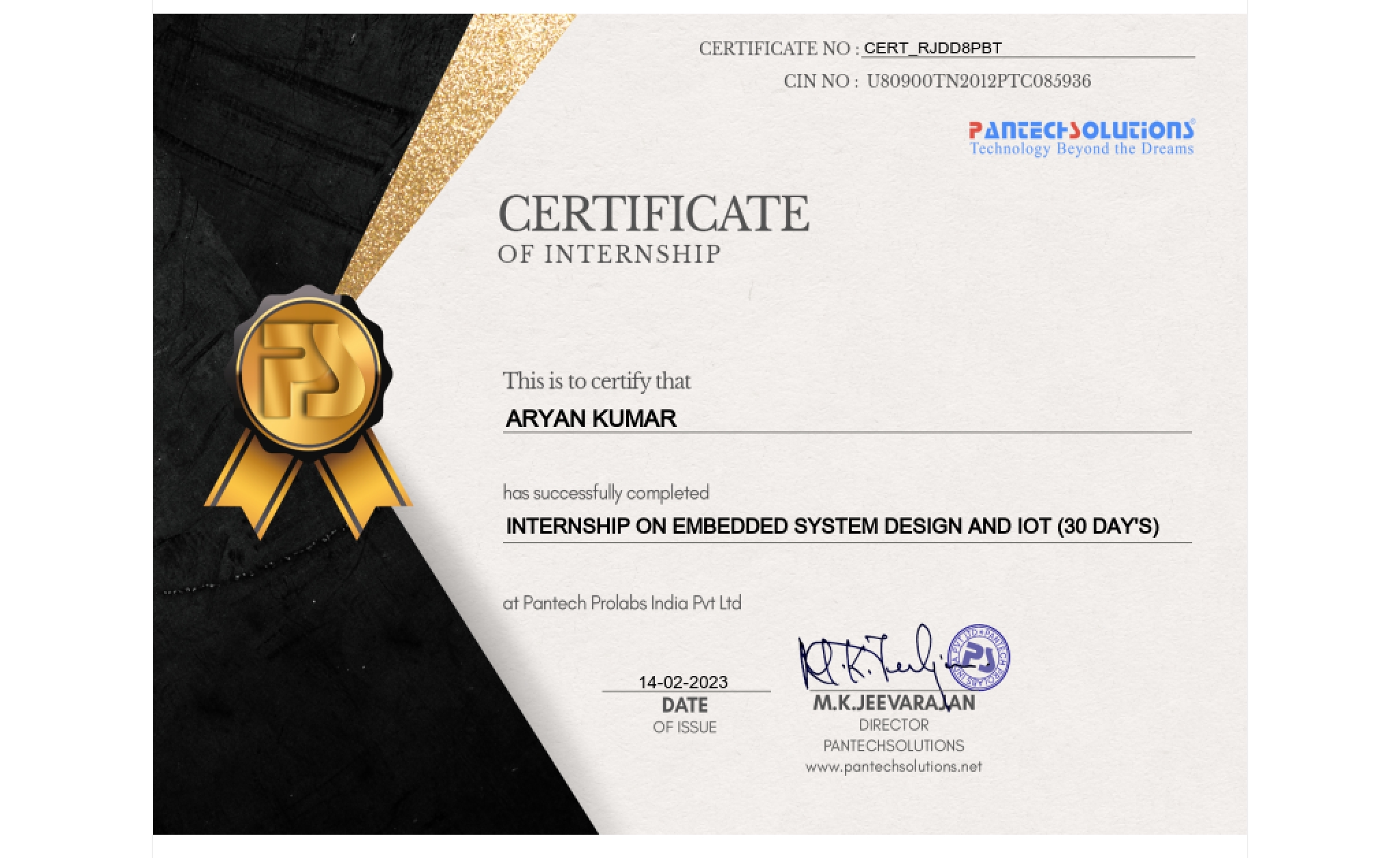 Certificate in Embedded System Design and IOT
